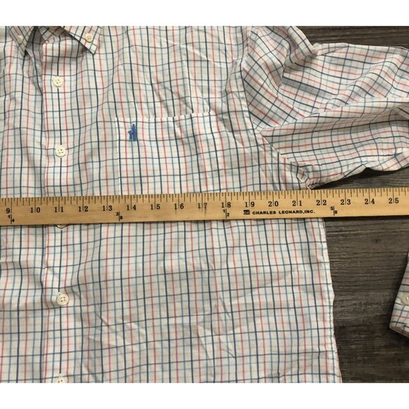 Johnnie-O Prep Performance Mens Medium White Blue Pink Plaid Button Down Shirt - Picture 4 of 5